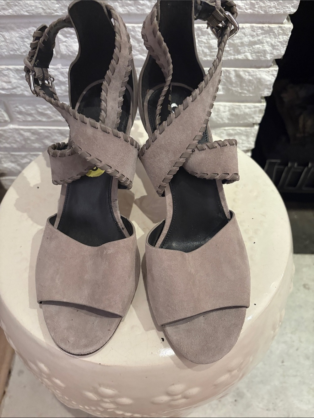 Coach Taupe Suede Crisscross Ankle Strap Heels